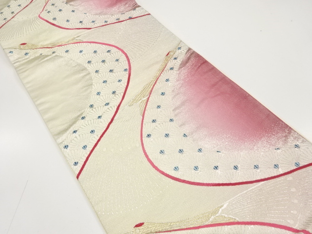 JAPANESE KIMONO / ANTIQUE FUKURO OBI / SILK / WOVEN CRANE